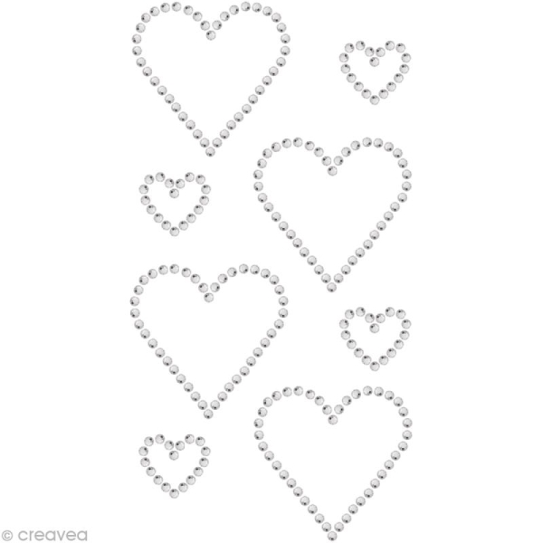 Strass à coller motif Double coeur Cristal 3 x 3 cm et 1,7 x 1,5 cm x 8 - Photo n°1