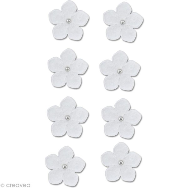 Autocollant feutrine Fleur - Pensées blanches x 8 - Photo n°1