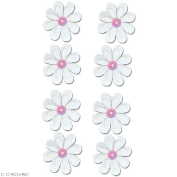 Autocollant feutrine Fleur - Pâquerettes blanches x 8 - Photo n°1