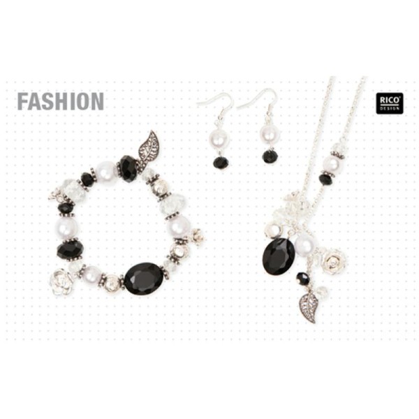 Kit Perles Bijoux - Fleur Fashion - Noir / Blanc - 90 pcs - Photo n°2