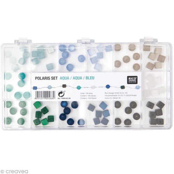 Perles Polaris Bleu Rondes et carrées - 108 pcs - Photo n°1