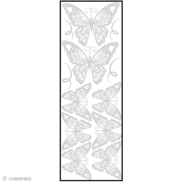 Transfert textile thermocollant velours 30 x 10 cm - Papillons dentelle blanc - Photo n°1