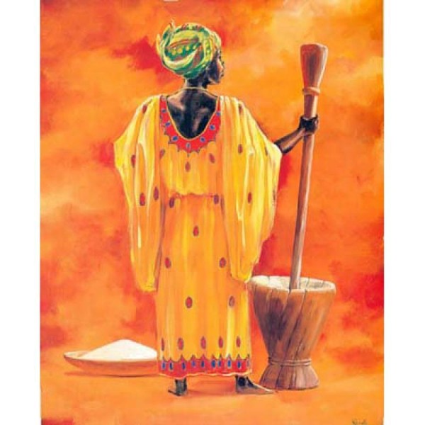 Image 3D Femme - Africaine pilant du mil 40 x 50 cm - Photo n°1