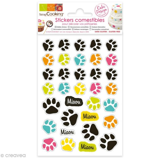 Stickers alimentaires Pattes de chat - 30 stickers comestibles - Photo n°1