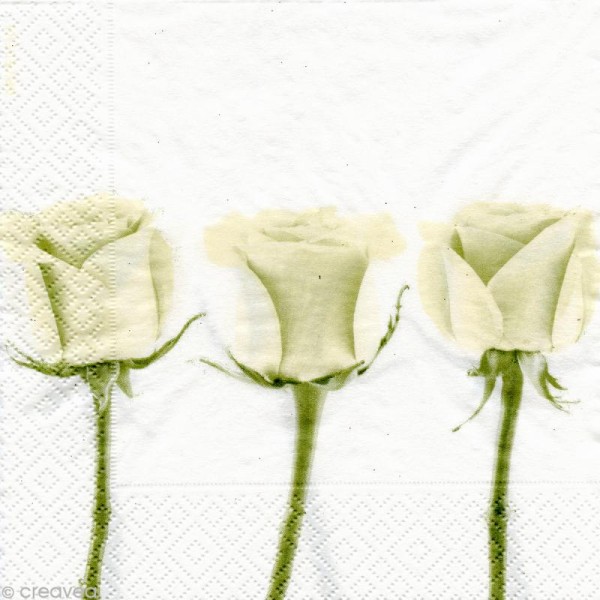 Serviette en papier Fleur - 3 roses blanches - 20 pcs - Photo n°1