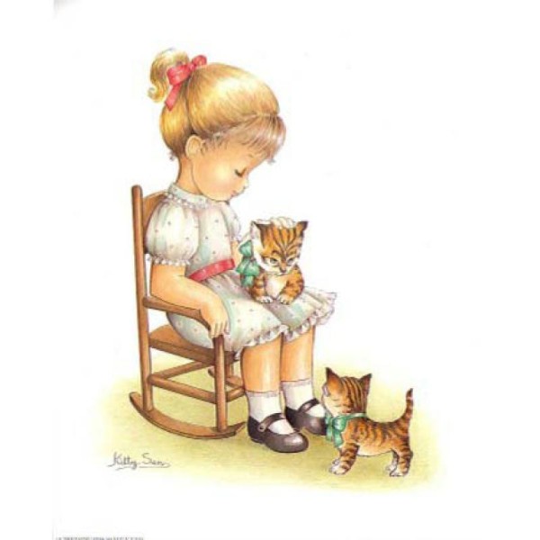 Image 3D Enfant - Fillette et chatons 24 x 30 cm - Photo n°1
