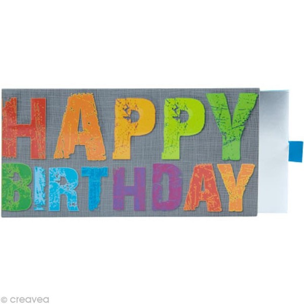 Enveloppe cadeau Anniversaire - Happy birthday, fond gris - 23x11 cm - Photo n°1
