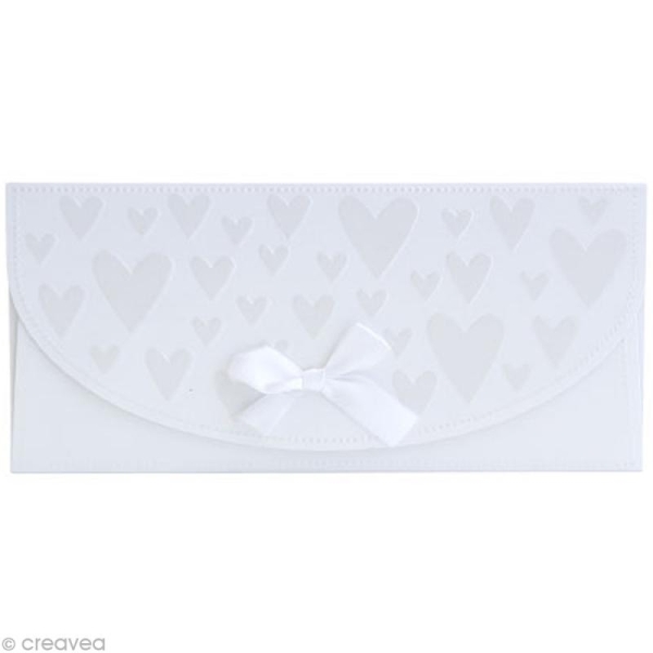 Enveloppe cadeau Mariage - Coeurs blancs, embossé - 23x11 cm - Photo n°1