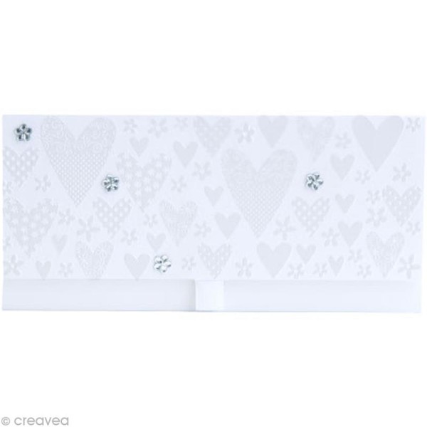 Enveloppe cadeau Mariage - Coeurs blancs, strass - 23x11 cm - Photo n°1