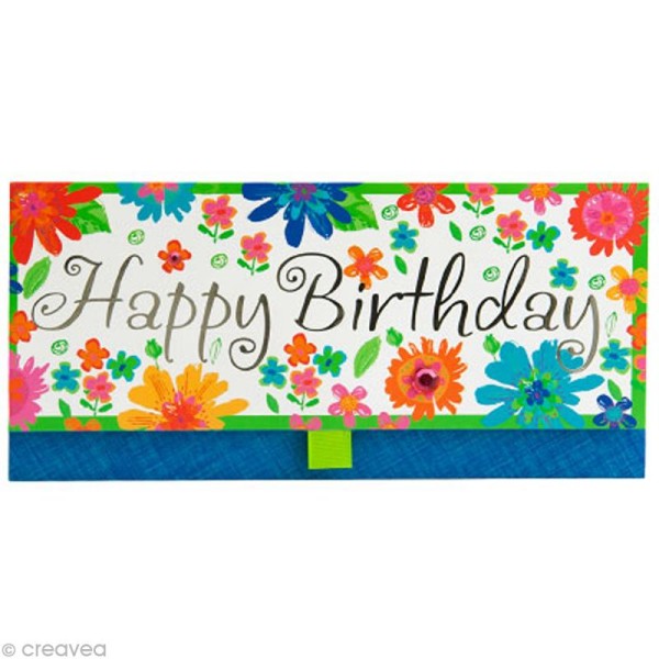 Enveloppe cadeau Anniversaire - Happy birthday fleurs - 23x11 cm - Photo n°1