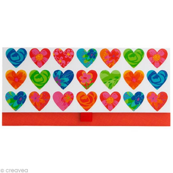 Enveloppe cadeau Mariage - Coeurs multicolores - 23x11 cm - Photo n°1