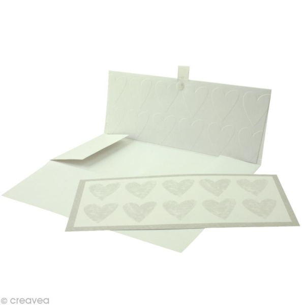 Enveloppe cadeau Mariage - Coeurs ivoires (fleurs argentées) - 23x11 cm - Photo n°2