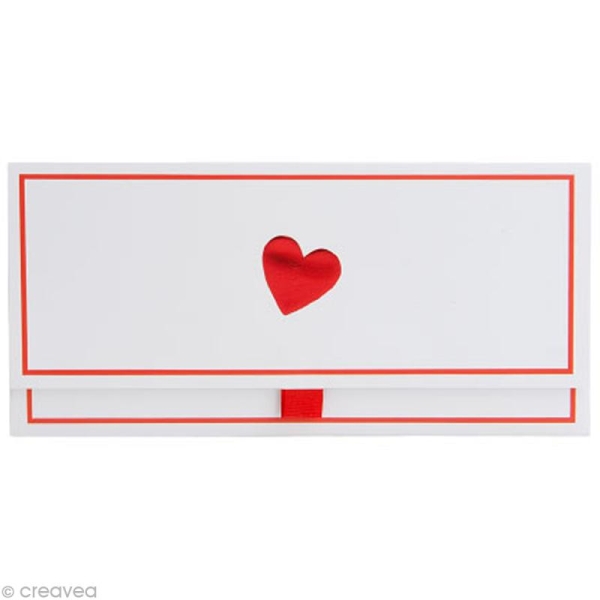 Enveloppe cadeau Mariage - Coeur rouge sur fond blanc - 23x11 cm - Photo n°1