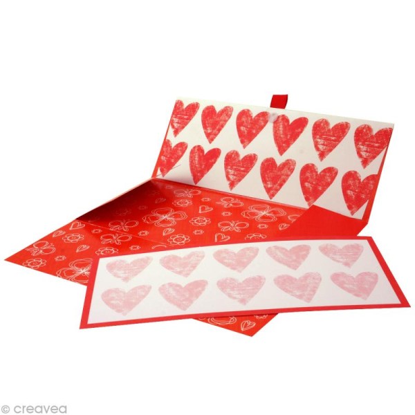 Enveloppe cadeau Mariage - Coeurs rouges, fleurs argentées - 23x11 cm - Photo n°2