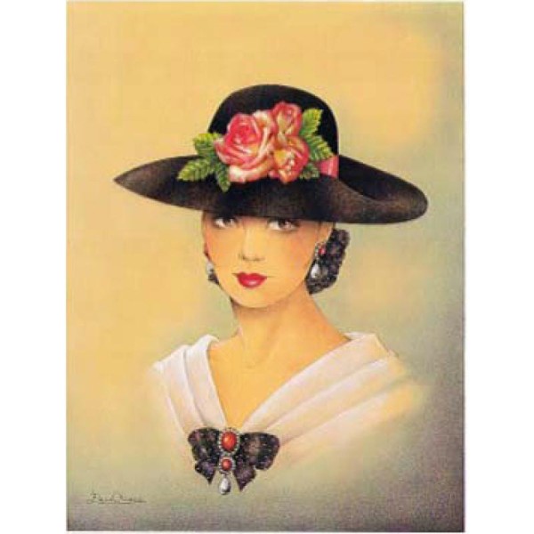 Image 3D Femme - Femme au chapeau fleurs rouges 24 x 30 cm - Photo n°1
