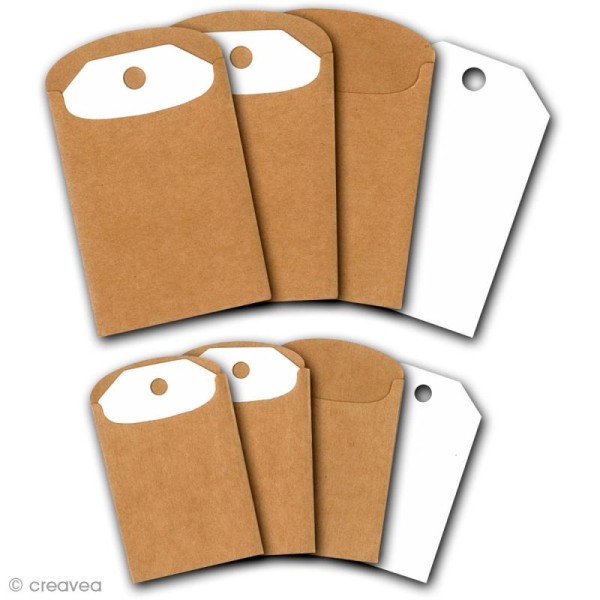 Mini enveloppes en kraft et tags - 6 pcs - Etiquette scrapbooking