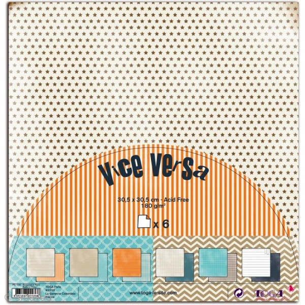 Papier scrapbooking Vice Versa - Set 6 feuilles 30,5 x 30,5 cm - Recto Verso - Photo n°1
