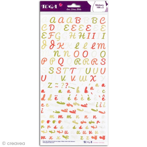 Stickers Alphabet Toga - Anis Crème Pêche - 2 x 166 autocollants - Photo n°2