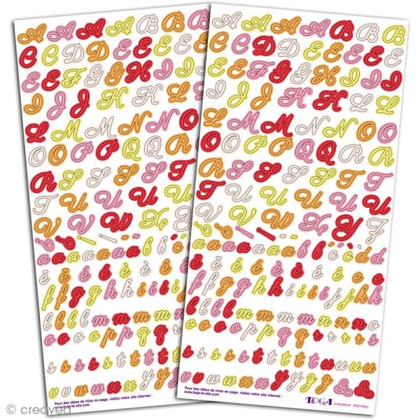 Stickers Alphabet Toga - Rose Vanille Fraise - 2 x 166 autocollants - Photo n°1