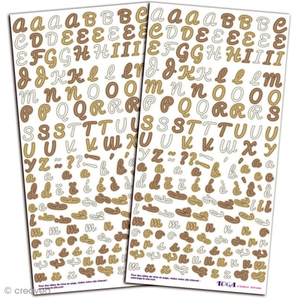 Stickers Alphabet Toga - Blanc Crème Caramel - 2 x 166 autocollants - Photo n°1