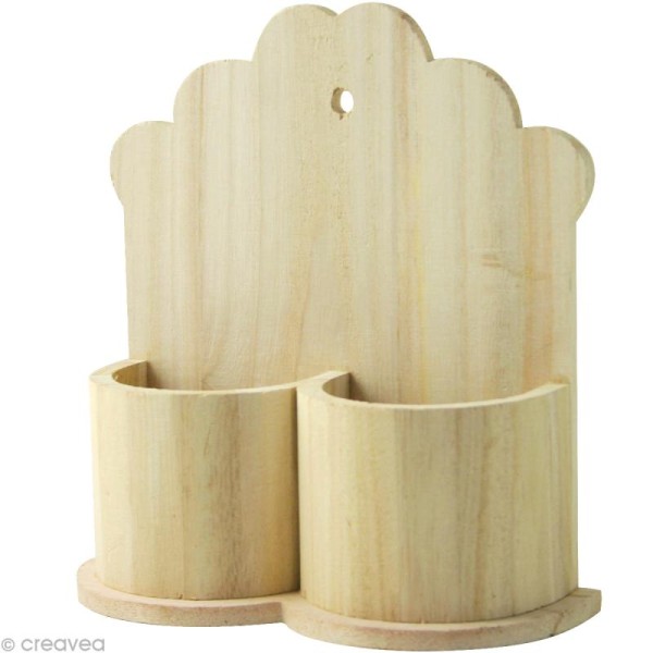 Pot double compartiment en bois à décorer 19,5 cm - Photo n°1