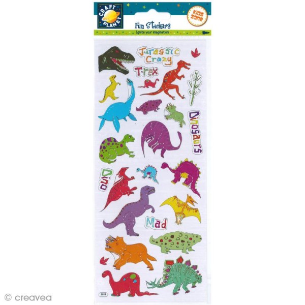 Autocollant Fun stickers - Dinosaures 1 - 1 planche 23 x 10 cm - Photo n°1