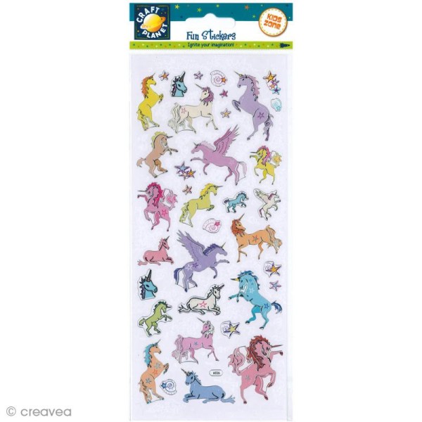 Autocollant Fun stickers - Licornes - 1 planche 23 x 10 cm - Photo n°1