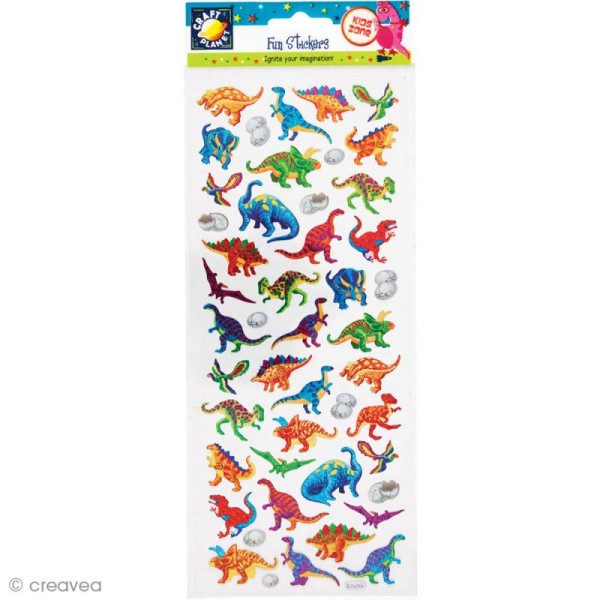 Autocollant Fun stickers - Dinosaures 2 - 1 planche 24 x 10,2 cm - Photo n°1