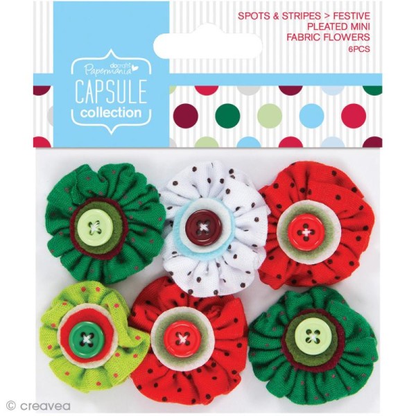 Mini fleur en tissu Capsule collection - Points & rayures Festive x 6 - Photo n°1
