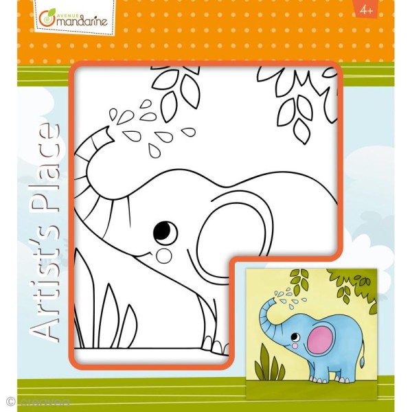 Carton toilé pré-dessiné 20 x 20 cm - Eléphant - Photo n°1