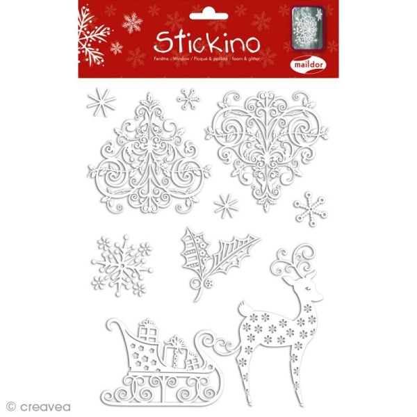 Stickers pour fenêtre - Noël floqué & pailleté 2 - 1 planche 20 x 26 cm - Photo n°1