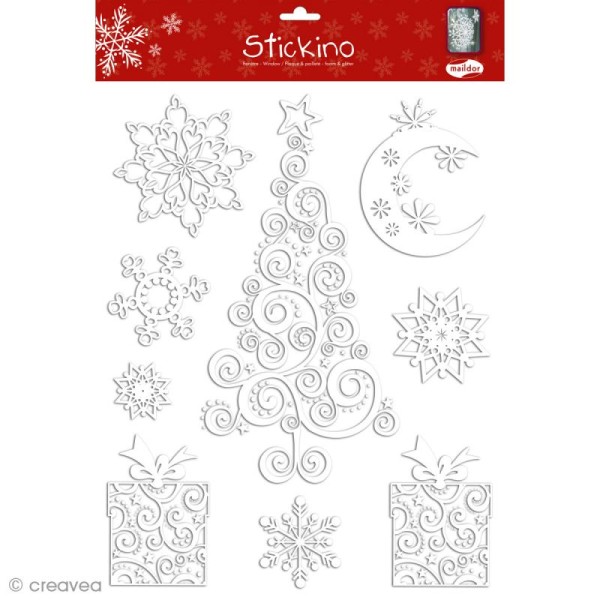 Stickers pour fenêtre - Noël floqué & pailleté 2 - 1 planche 30 x 38 cm - Photo n°1
