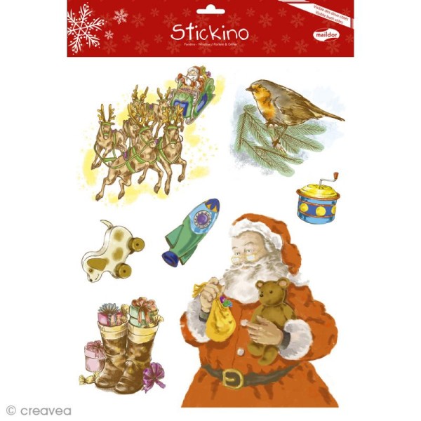 Stickers pour fenêtre - Noël traditionnel pailleté - 1 planche 30 x 38 cm - Photo n°1