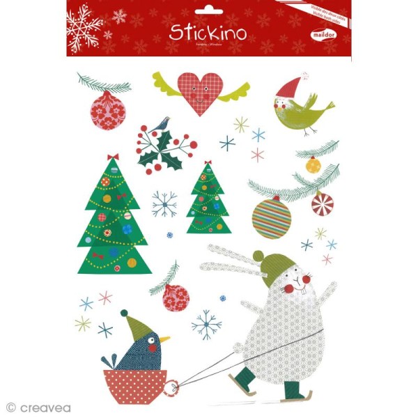 Stickers pour fenêtre - Noël Lapin - 1 planche 30 x 38 cm - Photo n°1