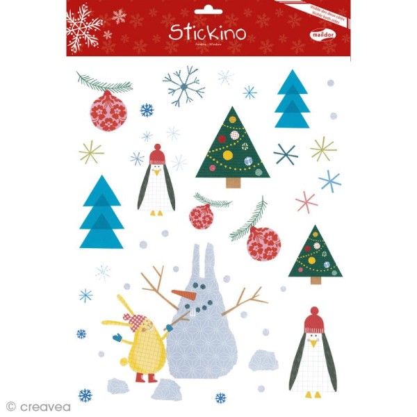 Stickers pour fenêtre - Noël Bonhomme de neige - 1 planche 30 x 38 cm - Photo n°1