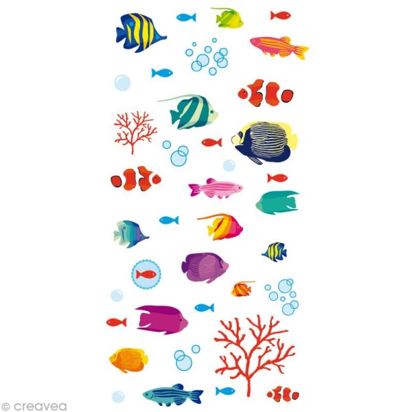 Stickers Puffies 13,5 x 8 cm - Poissons exotiques x 39 autocollants - Photo n°1
