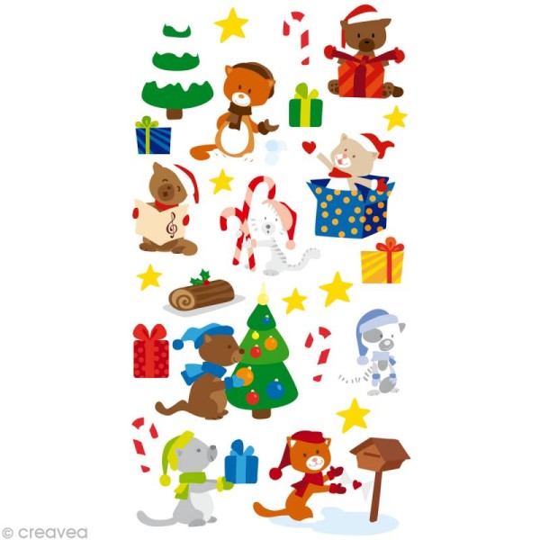 Stickers Puffies 13,5 x 8 cm - Chats de Noël x 25 autocollants - Photo n°1