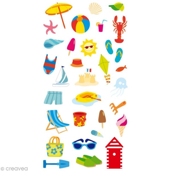 Stickers Puffies 13,5 x 8 cm - Plage x 32 autocollants - Photo n°1