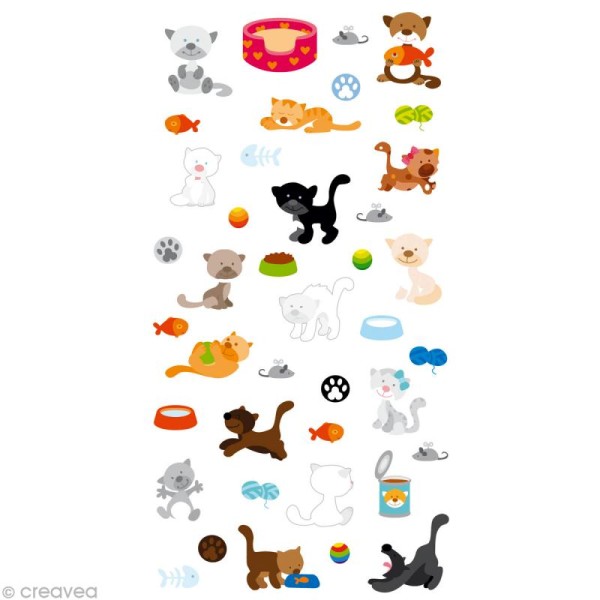 Stickers Puffies 13,5 x 8 cm - Chats x 40 autocollants - Photo n°1