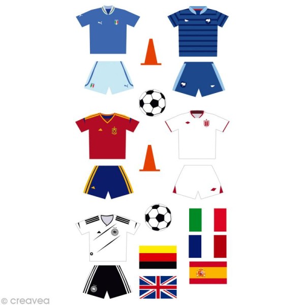 Stickers Puffies 13,5 x 8 cm - Maillots foot nations x 19 autocollants - Photo n°1