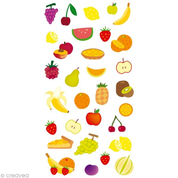 Stickers Puffies 13,5 x 8 cm - Fruits x 31 autocollants - Photo n°1