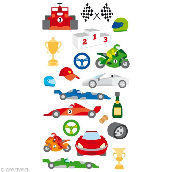 Stickers Puffies 13,5 x 8 cm - Course automobile x 20 autocollants - Photo n°1