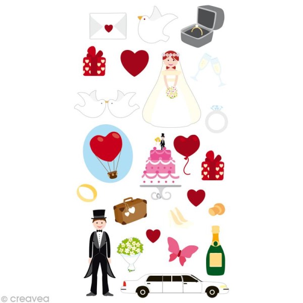 Stickers Puffies 13,5 x 8 cm - Mariage x 24 autocollants - Photo n°1