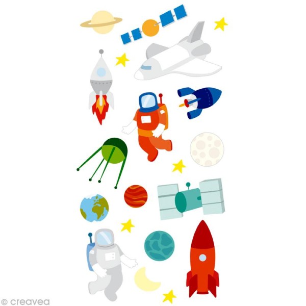 Stickers Puffies 13,5 x 8 cm - Voyage dans l'espace x 20 autocollants - Photo n°1