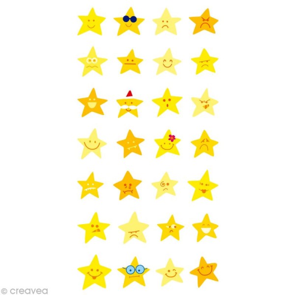 Stickers Puffies 13,5 x 8 cm - Smileys Étoiles x 28 autocollants - Photo n°1