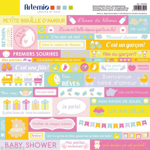 Stickers naissance bébé - Baby shower - 1 planche 30,5 x 30,5 cm - Photo n°1