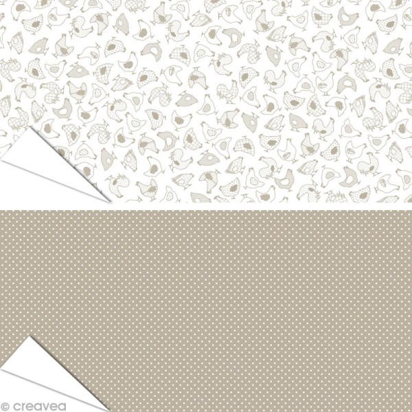 Papier Artepatch - Poules grises et pois - 2 feuilles de 40 x 50 cm - Photo n°1
