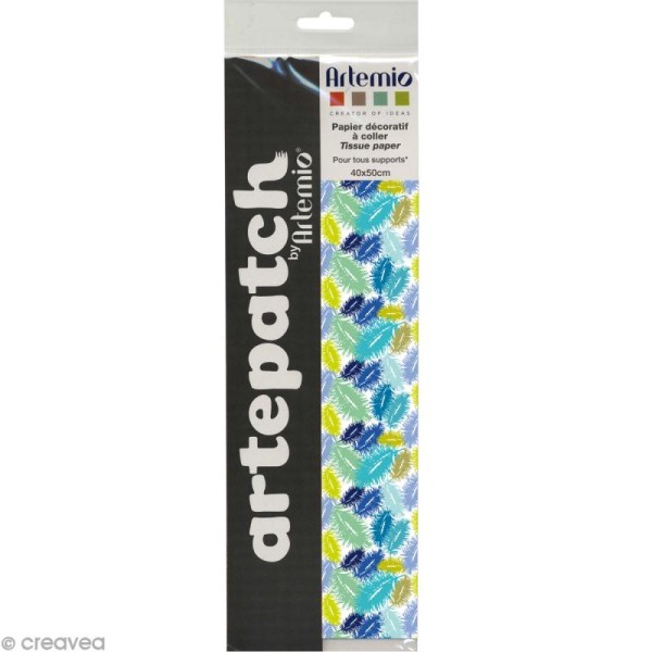 Papier Artepatch - Plumes et bleu uni - 2 feuilles de 40 x 50 cm - Photo n°4