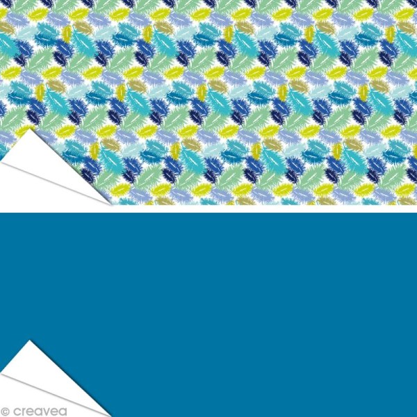 Papier Artepatch - Plumes et bleu uni - 2 feuilles de 40 x 50 cm - Photo n°1