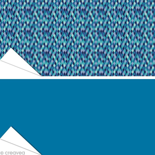 Papier Artepatch - Losanges et bleu uni - 2 feuilles de 40 x 50 cm - Photo n°1